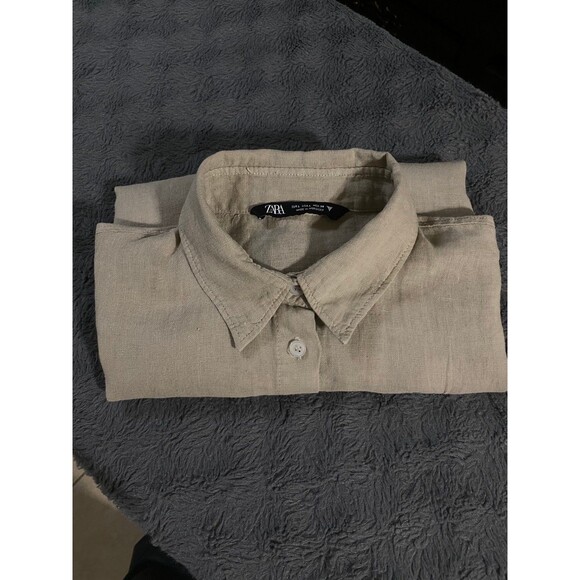 Zara US Size Large L flax beige Cropped 100% Linen Boxy Oversize Lagenlook lagum - Picture 7 of 12